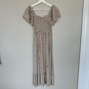 Pink blush maternity smocked floral dress